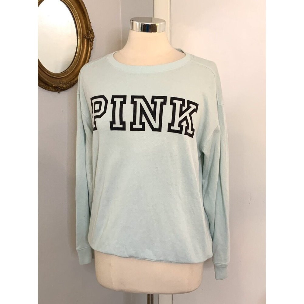 Victoria’s Secret Pastel Blue Pink PullOver Sweatshirt S M Spell out Preppy - Picture 11 of 11